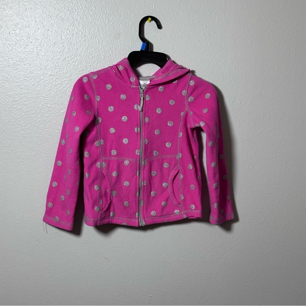 Toughskins Kids Pink Hoodie Girls Zip Up Jacket polka dot size 5-6